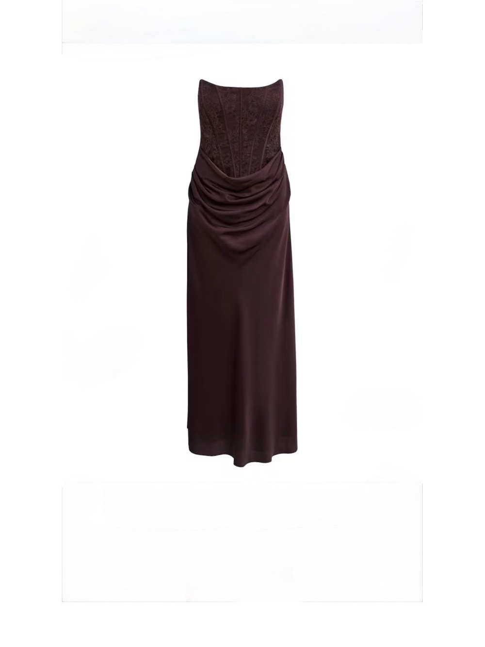 EVER NEW Strapless Dark Brown Satin Corset Evening Dress - Picture 3 of 7